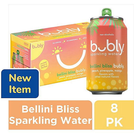 slide 1 of 9, Bubly Bellini Bliss Sparkling Water - 8-12 Fl. Oz., 12 fl oz