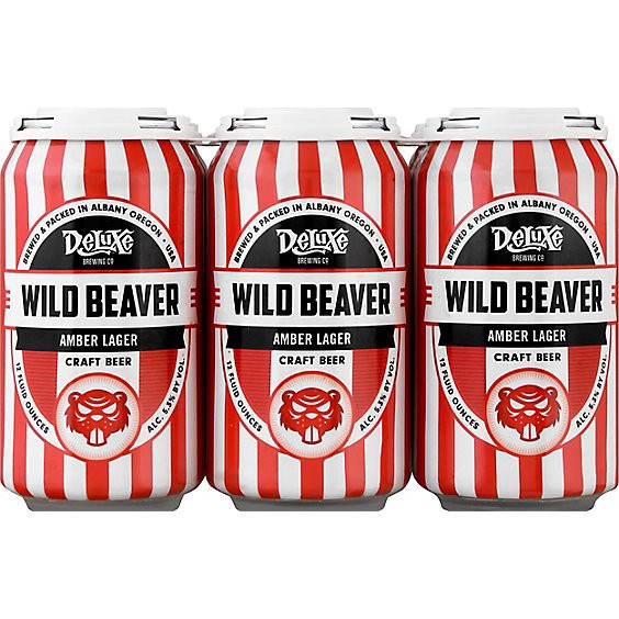 slide 1 of 1, Deluxe Brewing Wild Beaver Amber Lager 6/12 In Cans - 6-12 Fl. Oz., 6 ct; 12 fl oz