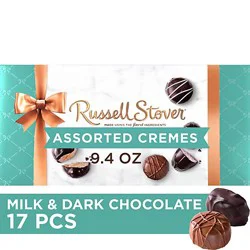 Russell Stover Assorted Crèmes Milk & Dark Chocolate Gift Box 17 Count - 9.4 Oz