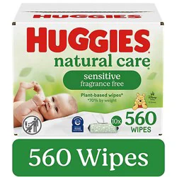 Huggies Natural Care Sensitive Fragrance Free Baby Wipes 10 Flip-Top Packs - 560 Wipes