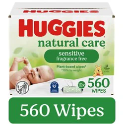 Huggies Natural Care Sensitive Unscented Baby Wipes Flip-Top Packs 560 Wipes Total - 10 Count
