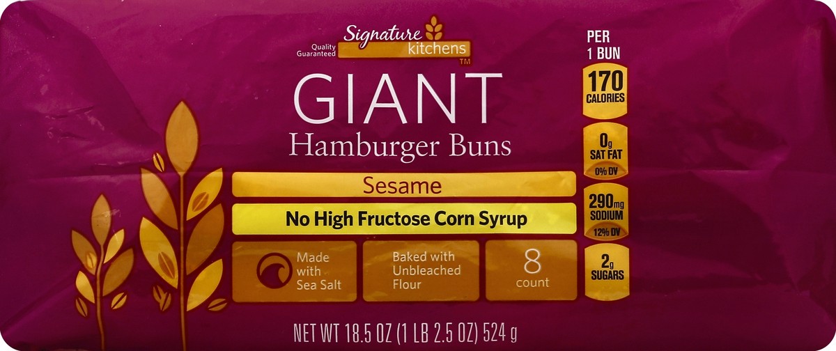 slide 3 of 5, Signature Kitchens Sesame Seed Giant Hambuger Buns, 