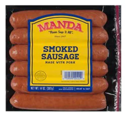 Manda Mild Bun Length Smoked Sausage - 14 Oz