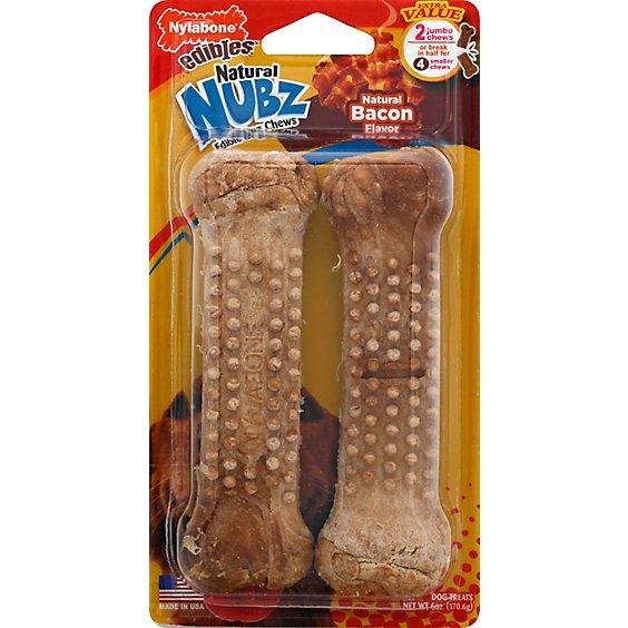 slide 1 of 1, Nylabone Nubz Dog Chews Edible Bacon Jumbo 2 Count - 6 Oz, 7 oz