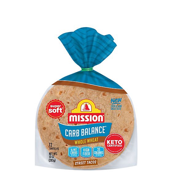 slide 1 of 3, Mission Carb Balance Whole Wheat Flour Tortillas - Street Tacos Size - 12 Count, 10 oz