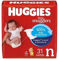 Huggies Little Snugglers Baby Diapers Size Newborn (Up To 10 Lbs) - 31 Count