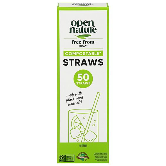 slide 1 of 1, Open Nature Straws Compostable - 50 Count, 50 ct