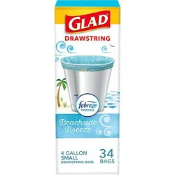 Glad Febreze Beachside Breeze Odorshield Small Drawstring Trash Bags 4 Gallon - 34 Count