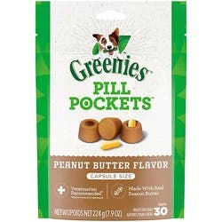 Greenies Pill Pockets Real Peanut Butter Capsule Size Natural Soft Dog Treats 30 Count - 7.9 Oz