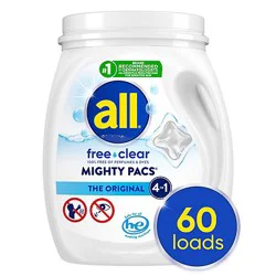 All Free Clear Mighty Pacs Unit Dose Laundry Detergent - 60 Count