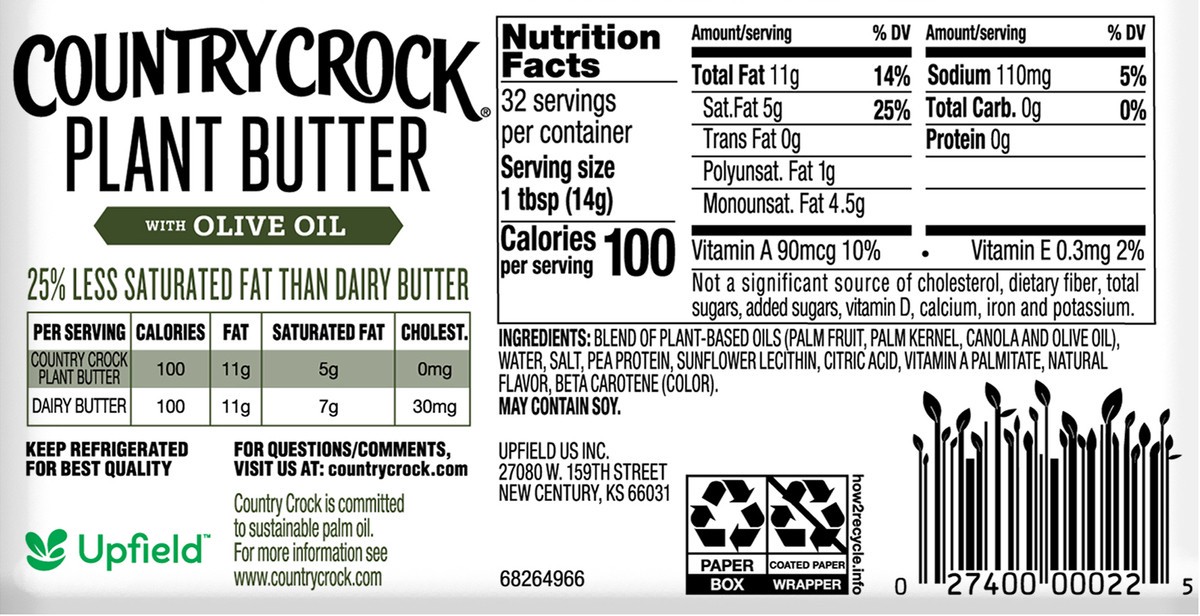 slide 2 of 9, Country Crock Dairy-Free Plant Butter With Olive Oil Sticks - 16 Oz, per lb