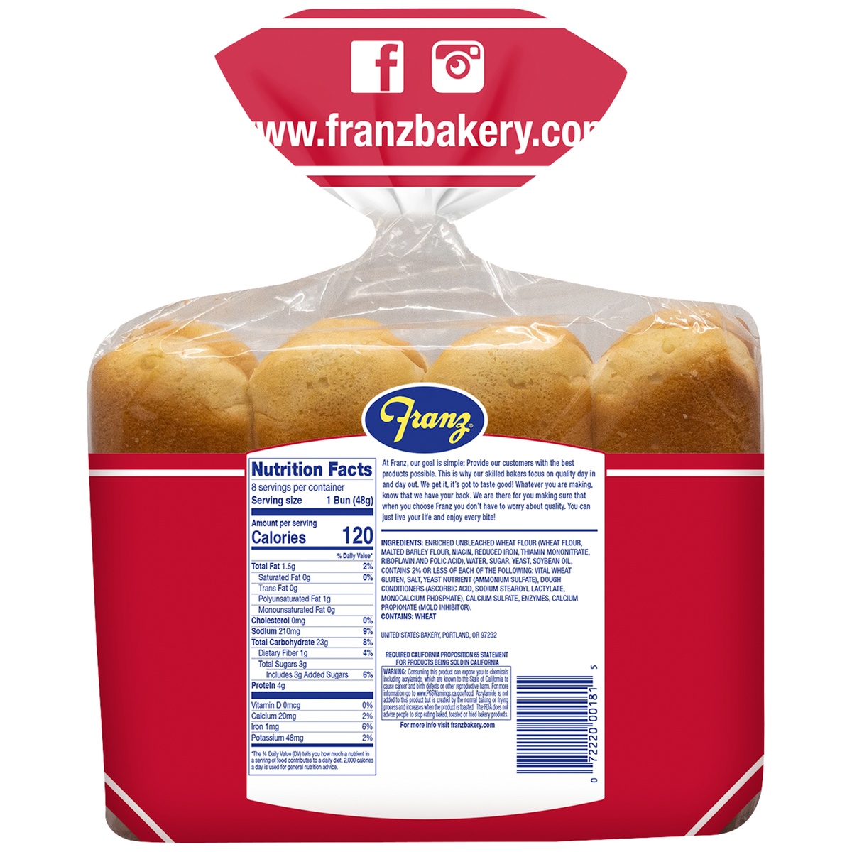 Franz Hot Dog Buns 8 ct; 13.5 oz Shipt