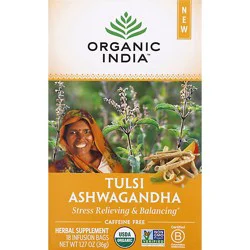 Organic India Herbal Supplement Tea Tulsi Ashwagandha 18 Count - 1.27 Oz