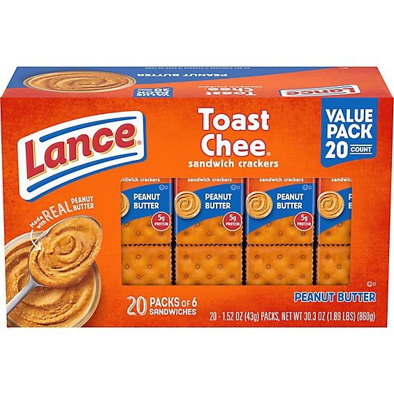 slide 1 of 8, Lance Toastchee Peanut Butter Sandwich Crackers - 20 Ct - 1.52 Oz, 30.3 oz