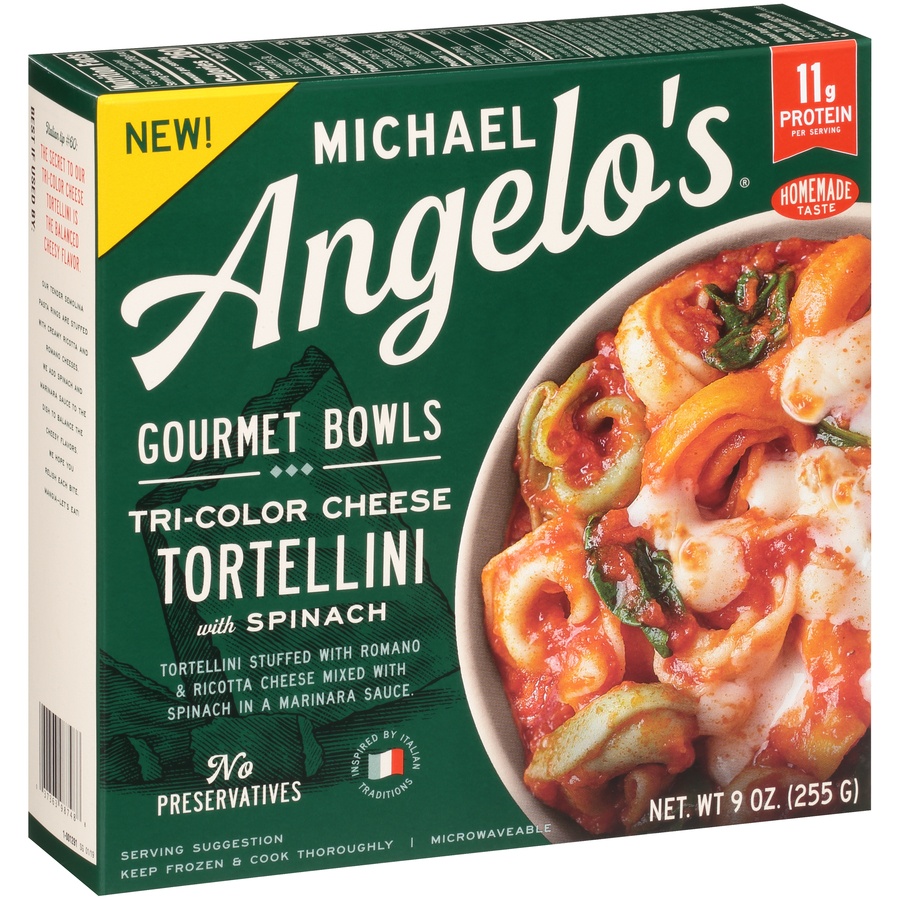 slide 5 of 8, Michael Angelo's Gourmet Bowls Tri Color Cheese Tortellini with Spinach, 9 oz