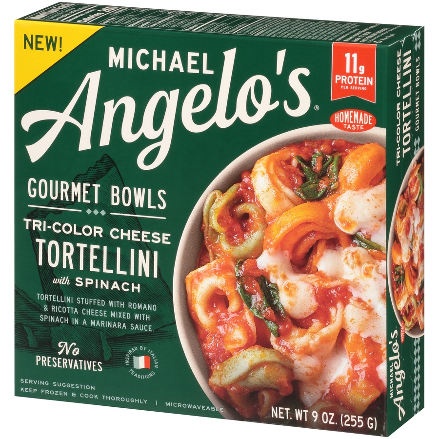 slide 6 of 8, Michael Angelo's Gourmet Bowls Tri Color Cheese Tortellini with Spinach, 9 oz