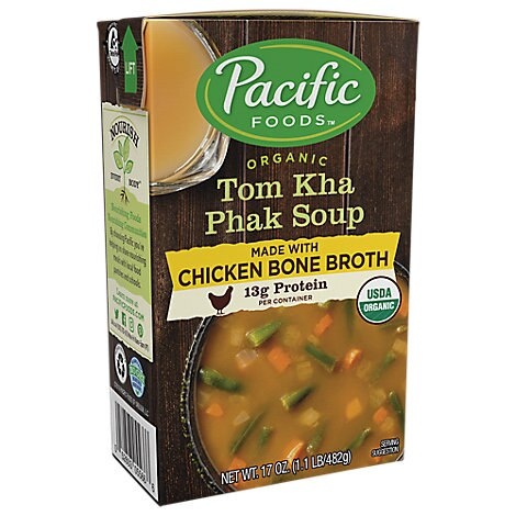 slide 1 of 1, Pacific Foods Organic Soup Tom Kha Phak With Chicken Bone Broth, 17 oz