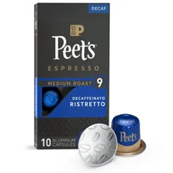 Peet's Coffee Espresso Capsules Decaf Ristretto Intensity 9 Compatible With Nespresso - 10 Count