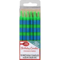 Betty Crocker Candles Birthday Stacked Stripes 4 1/4 Inch - 12 Count
