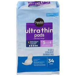 Signature Select/care Ultra Thin Overnight Absorbency With Flexi Wings Maxi Pads - 34 Count