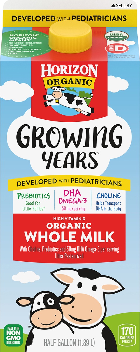 slide 9 of 10, Horizon Organic Growing Years Whole DHA Omega-3 Milk, Half Gallon, 64 fl oz