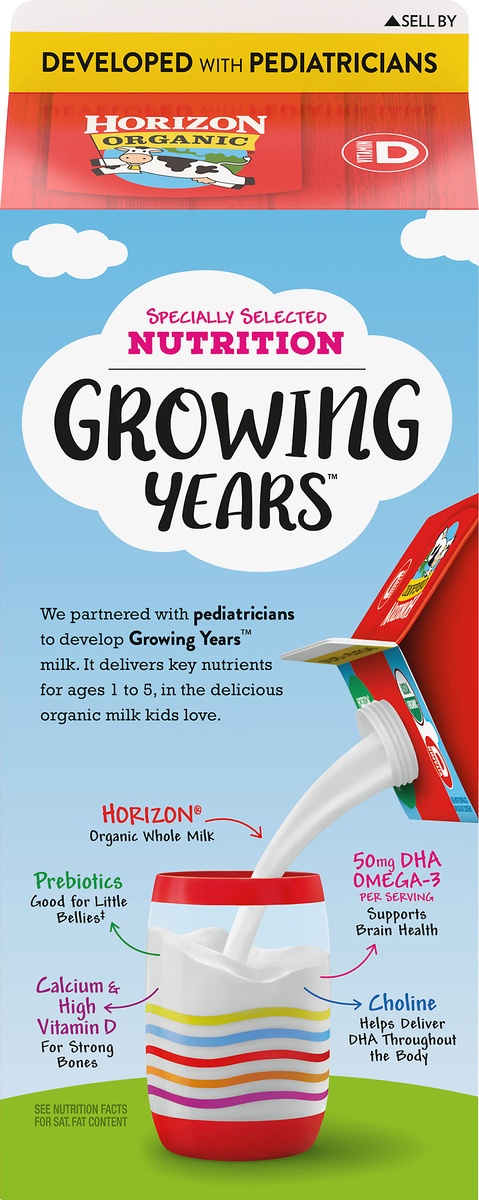 slide 10 of 10, Horizon Organic Growing Years Whole DHA Omega-3 Milk, Half Gallon, 64 fl oz