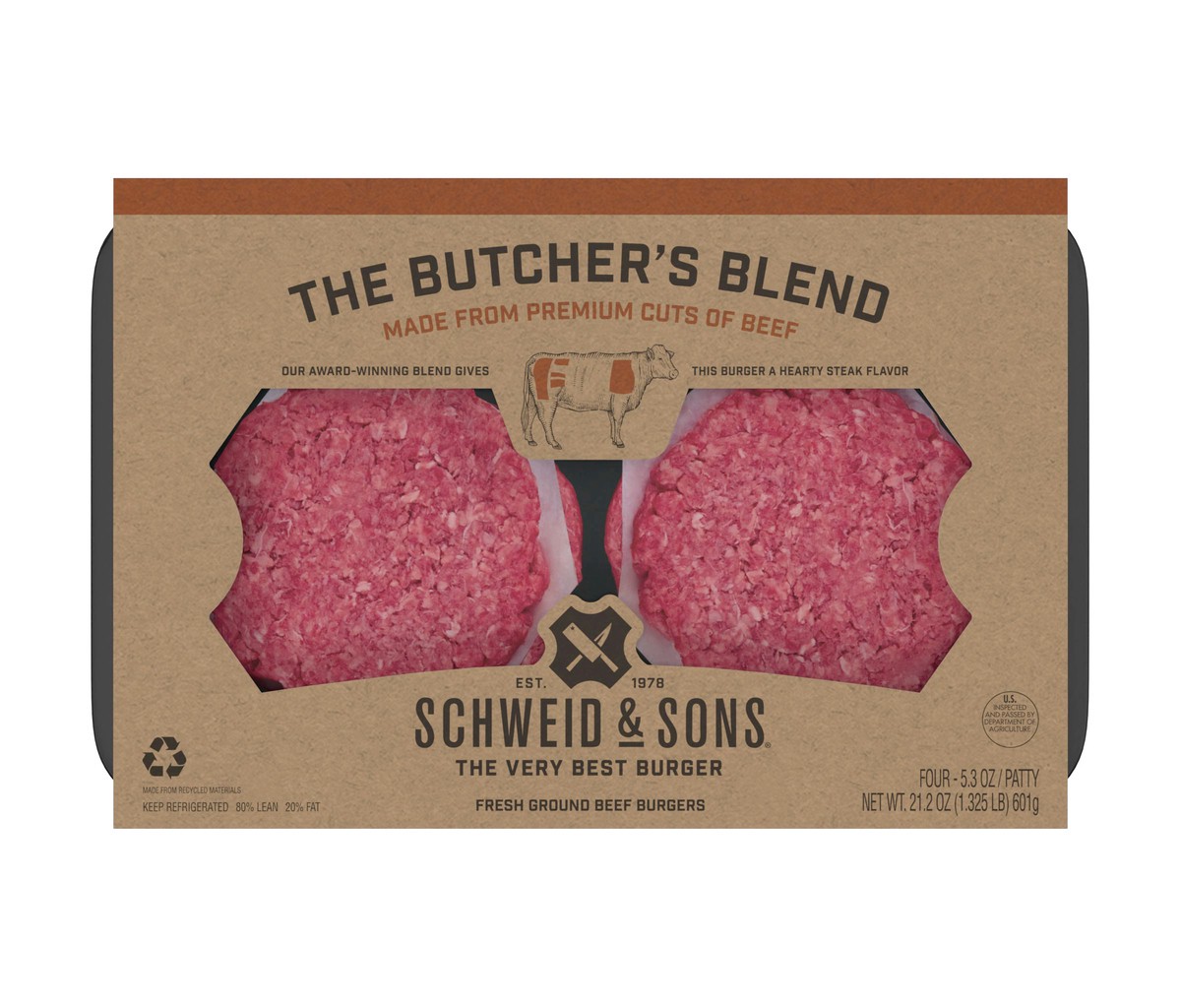 slide 4 of 8, Schweid And Sons Butchers Blend Ultra Premium Hamburger - 1.325 Lb, 21.2 oz