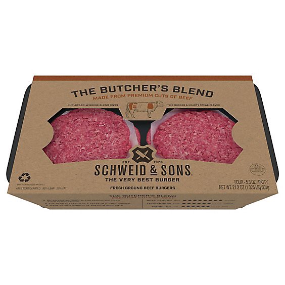 slide 1 of 1, Schweid And Sons Butchers Blend Ultra Premium Hamburger - 1.325 Lb, 21.2 oz