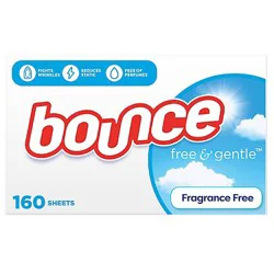 Bounce Fabric Softener Dryer Sheets Free & Gentle - 160 Count