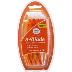 Signature Select/care Razors Disposable Womens 3 Blade Yellow - 4 Count