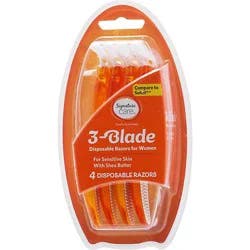 Signature Select/care Razors Disposable Womens 3 Blade Yellow - 4 Count