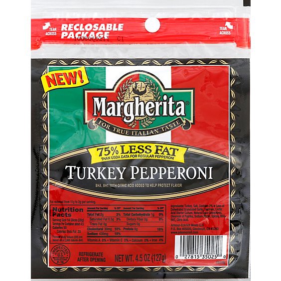 slide 1 of 1, Margherita Turkey Pepperoni 75% Less Fat - 4.5 Oz, 4 oz