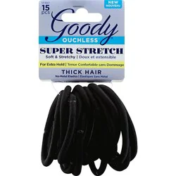 Goody Ouchless Elastics No Metal Super Stretch Thick Hair Black - 15 Count