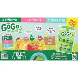 Gogo Squeez Applesauce On The Go Apple Peach Gimme Five Variety Pack - 20-3.2 Oz