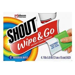 Shout Wipe And Go Instant Stain Remover Wipe - 12 Count