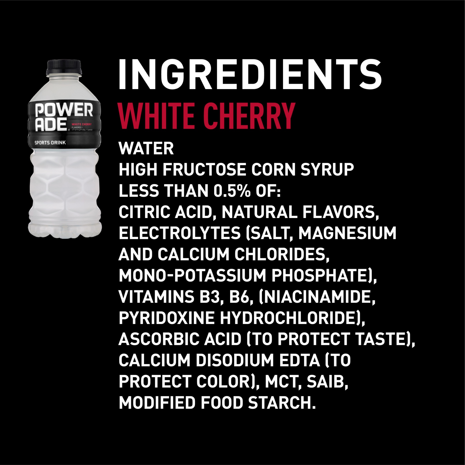 slide 6 of 12, POWERADE White Cherry, ION4 Electrolyte Enhanced Fruit Flavored Sports Drink w/ Vitamins B3, B6, and B12, Replenish Sodium, Calcium, Potassium, Magnesium, 28 fl oz
