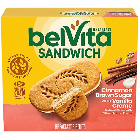 slide 1 of 3, Belvita Sandwich Cinnamon Brown Sugar Vanilla Creme Breakfast Biscuits - 5-1.76 Oz, 8.8 oz