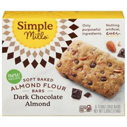 Simple Mills Bar Soft Baked Dark Chocolate Almond - 5.99 Oz