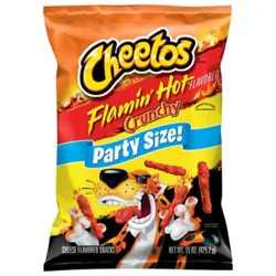 Cheetos Snacks Cheese Flavored Crunchy Flamin Hot Party Size - 15 Oz