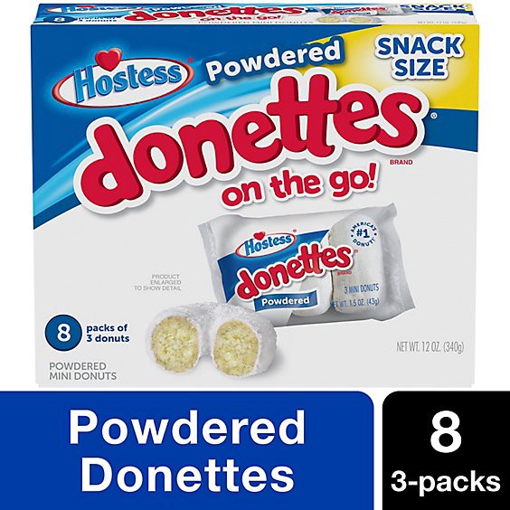 slide 1 of 1, Hostess Donettes Powdered Mini Donuts 8 Count - 12.0 Oz, 12 oz