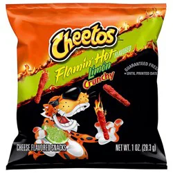 Cheetos Snacks Cheese Flavored Crunchy Flamin Hot Limon - 1 Oz