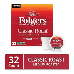 Folgers Classic Roast Medium Roast Coffee K-Cup Pods - 32 Count