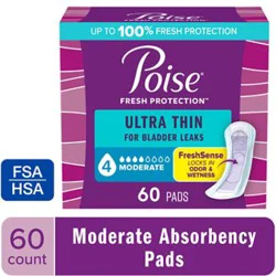Poise Ultra Thin Incontinence Pads 4 Drop Absorbency Incontinence Pads - 60 Count
