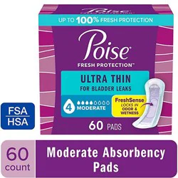 Poise Ultra Thin Incontinence Pads 4 Drop Absorbency Incontinence Pads - 60 Count