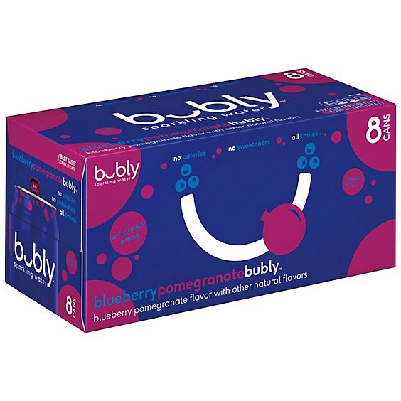 slide 1 of 9, Bubly Sparkling Water Blueberry Pomegrante - 8-12 Fl. Oz., 8 ct; 12 fl oz