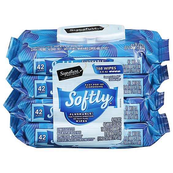 slide 1 of 1, Signature Select Softly Flushable Wipes - 4 Pack, 168 ct