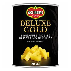 Del Monte Deluxe Gold Pineapple Tidbits In 100% Pineapple Juice - 20 Oz