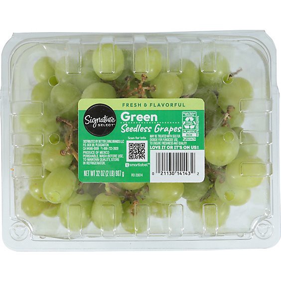 slide 1 of 1, Signature Select/farms Green Seedless Grapes - 2 Lb, 2 lb