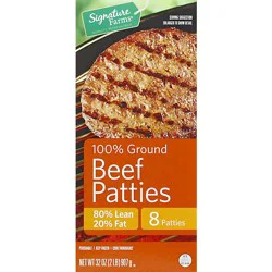Signature Select Ground Beef Patties 80% Lean 20% Fat 8 Count - 2 Lb