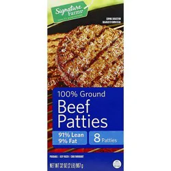 Signature Select Beef Patties Ground 91%lean 9% Fat - 2 Lb